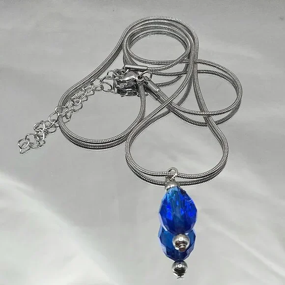 Stainless Steel Cobalt Blue Crystal Necklace and Earings Set - Picture 9 of 12